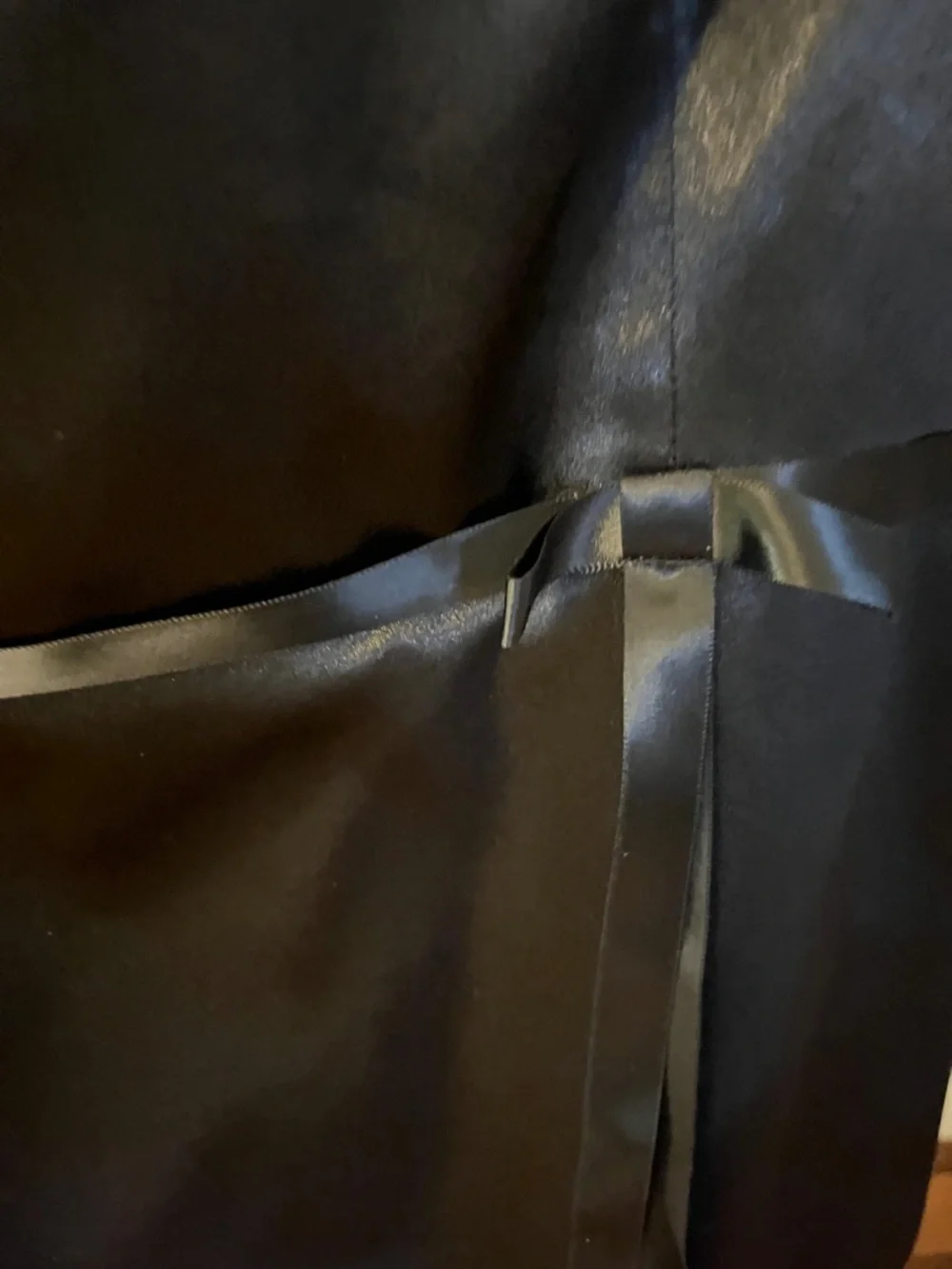 ABS Allen Schwartz Black Satin Midi Dress with Ribbon Waist - Picture 4 of 6